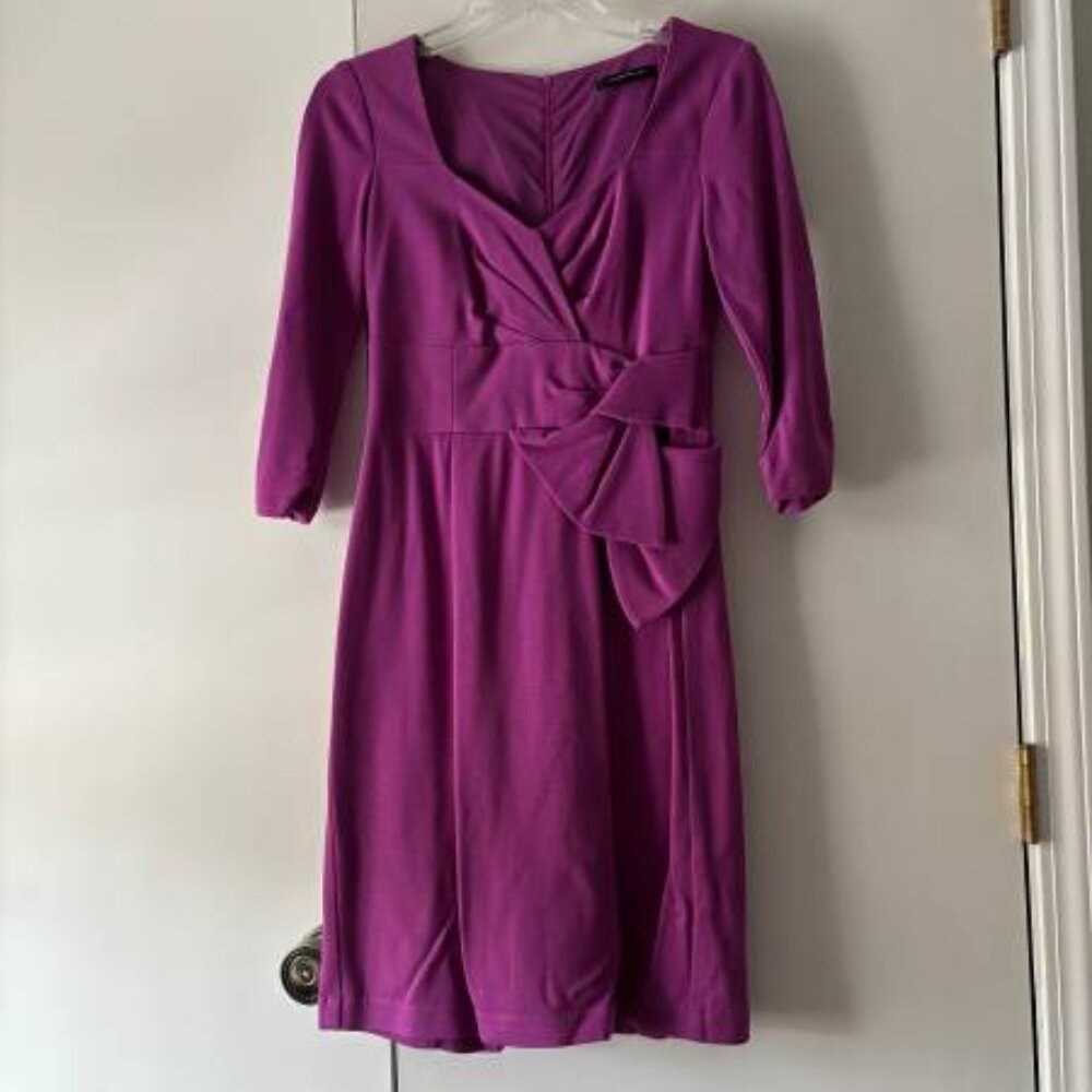 Nanette Lepore Fuchsia 3/4 Sleeve Dress with Front Bow Size 2 #CA00985